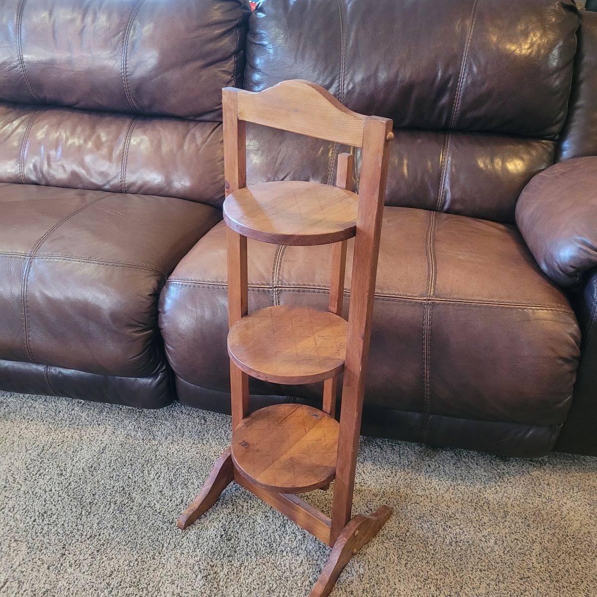 Vintage Folding Wooden 3-Tier Plant Stand Display Shelf