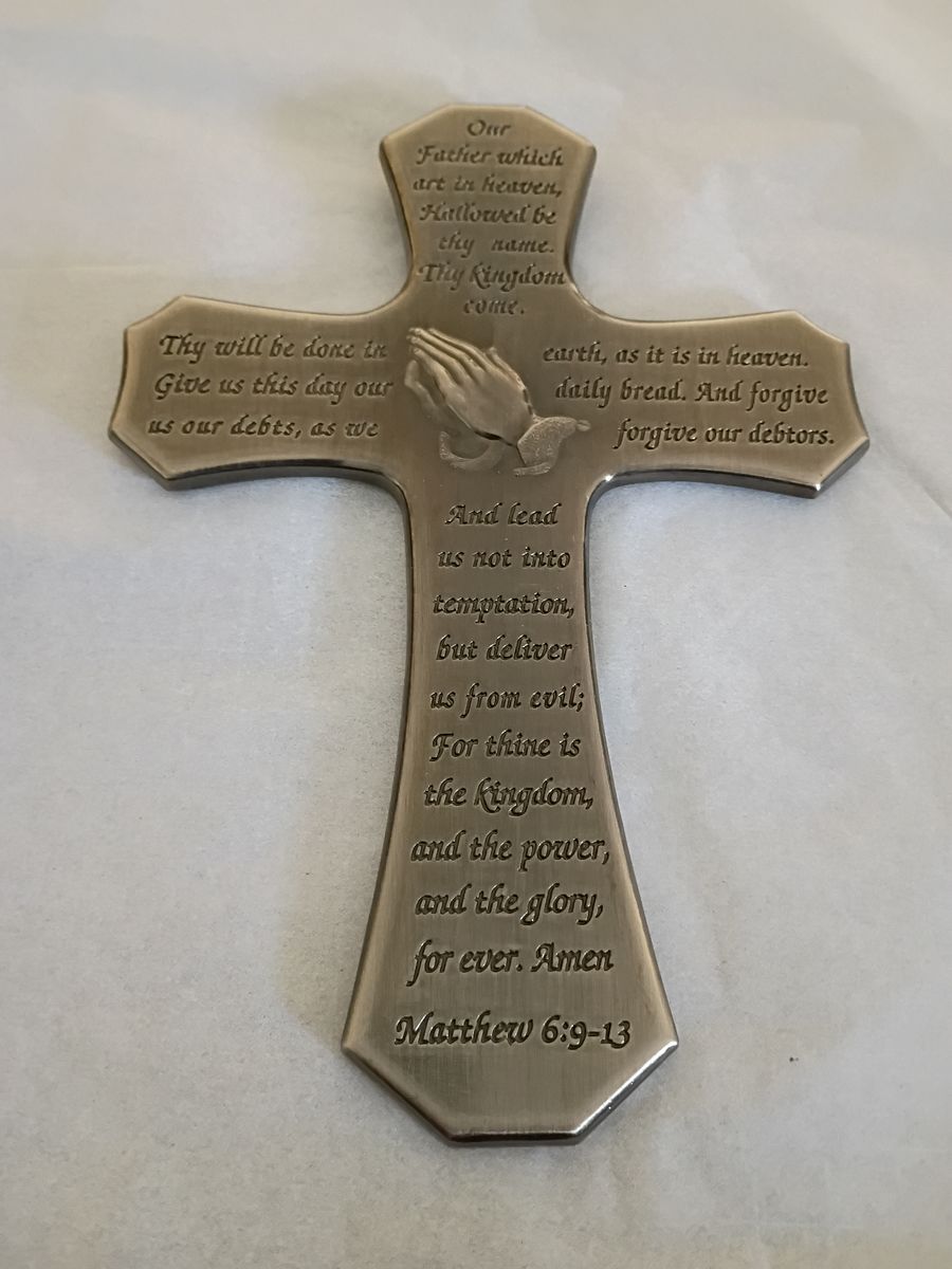 Lord's Prayer on pewter cross with hanger