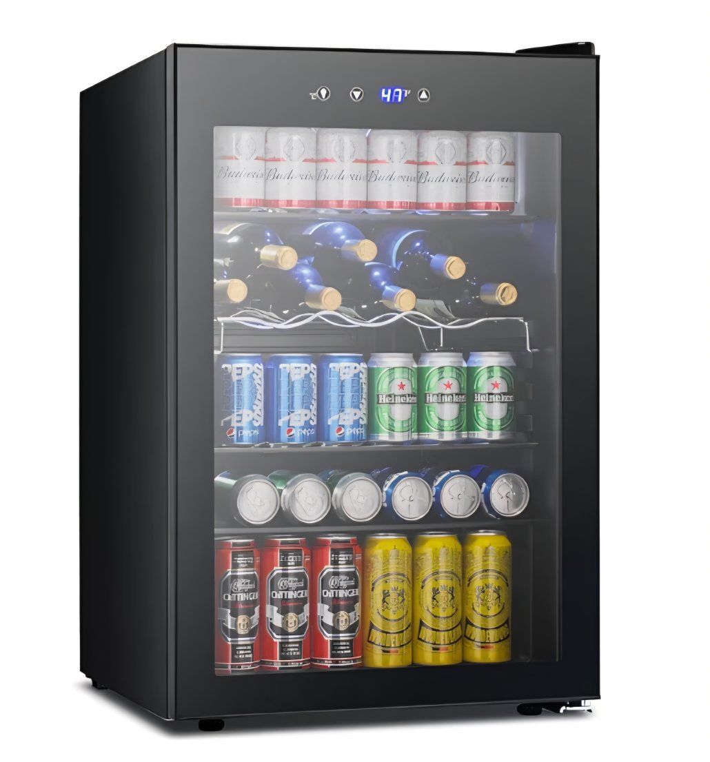 Electactic 37 Bottle Wine Fridge,Freestanding 145 Can Beverage Refrigerator with Smart Temperature Control，4.5 CU FT Quiet Mini