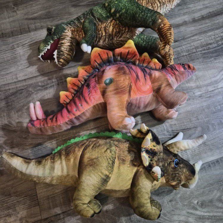 Set of 3 Plush Dinosaur Stuffed Animals - T-Rex, Stegosaurus & Triceratops. Selling all together