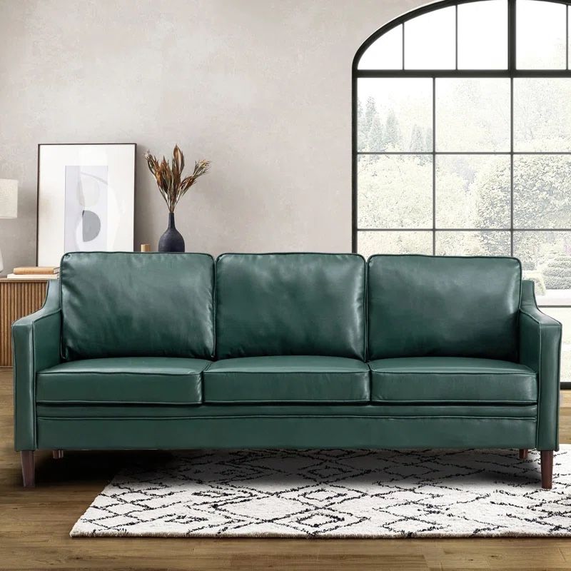 New! Jannae 80" Vegan Faux Leather Upholstered Square Arm Sofa