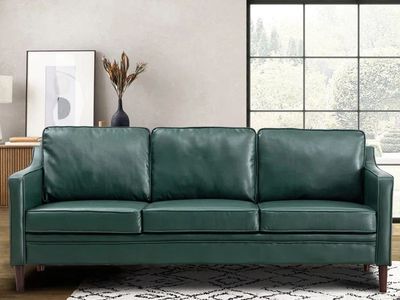 New! Jannae 80" Vegan Faux Leather Upholstered Square Arm Sofa