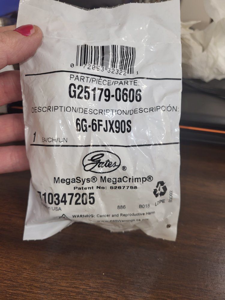 Gates MegaSys MegaCrimp G25179-0606 Hydraulic Hose Fitting - 6G-6FJX90S