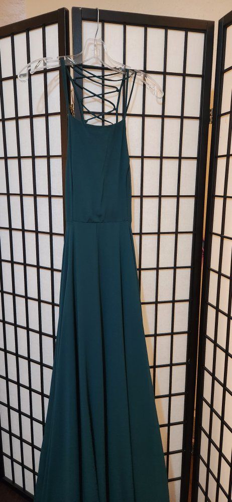 Dark Green Lace-Up Back Maxi Dress Size Medium