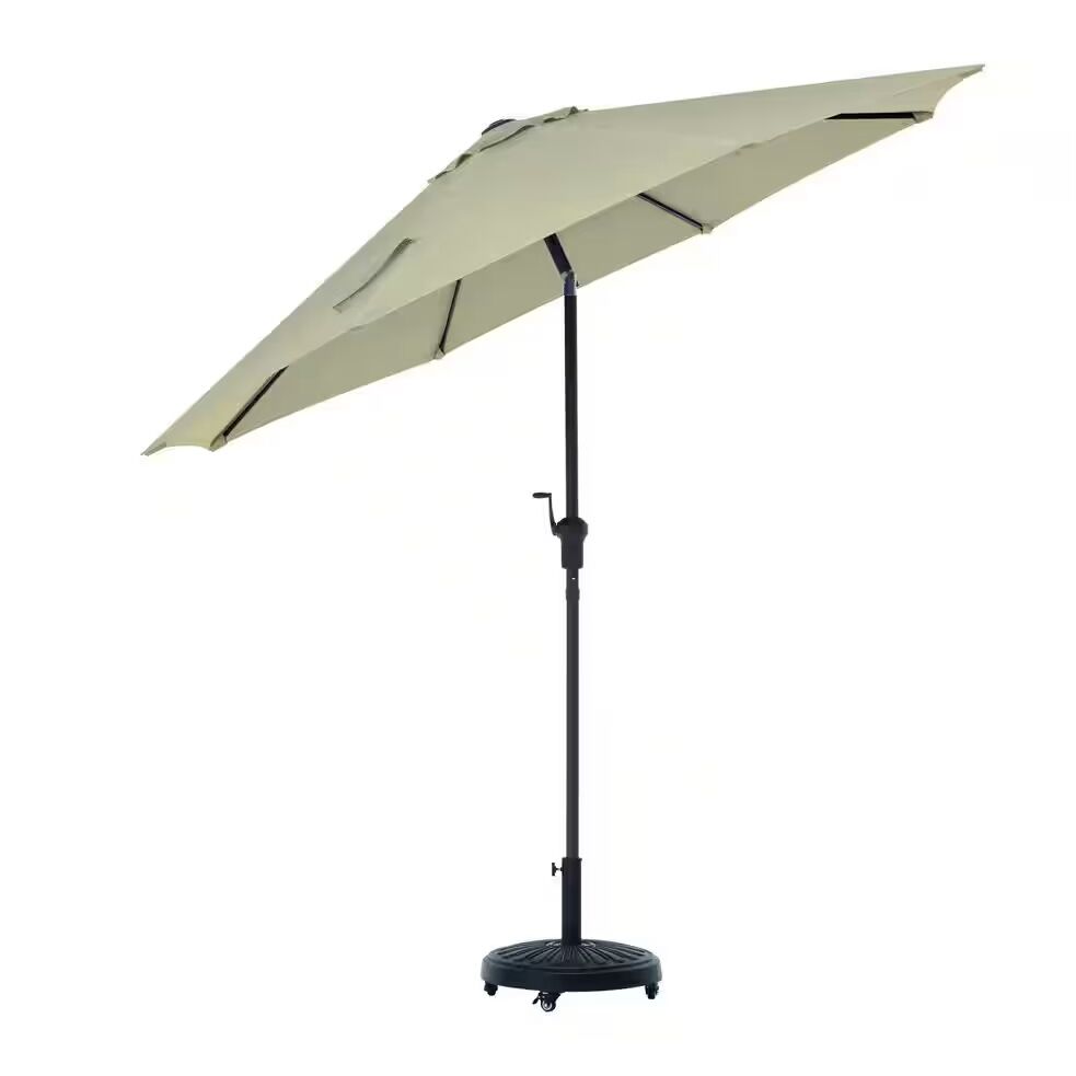 Hampton Bay 9 ft. Aluminum Market Crank and Tilt Patio Umbrella in Riverbed Tan