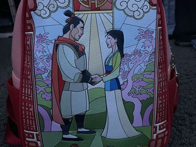 Loungefly Disney Mulan Stained Glass Mini Backpack Red Pink