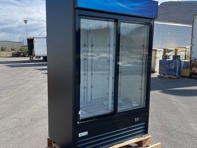 AVANTCO Sliding Glass Door Merchandiser Refrigerator w/ Led Lighting 78”x54”x31” Black 178GDS47HCB (NEW - Right Side Dent)