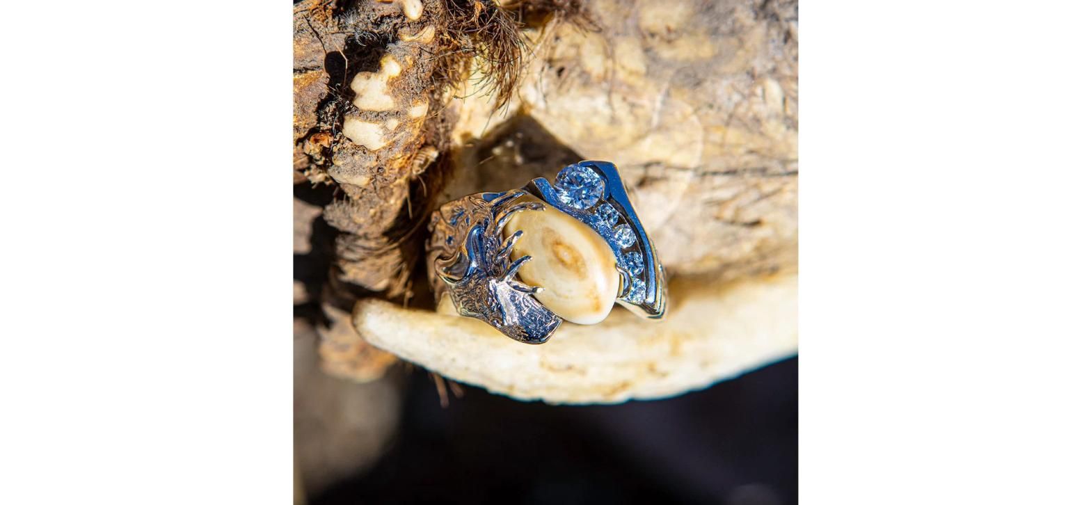 Sterling Silver Diamond Royal Elk Ivory Ring - Bugling Bull Elk, Custom Made
