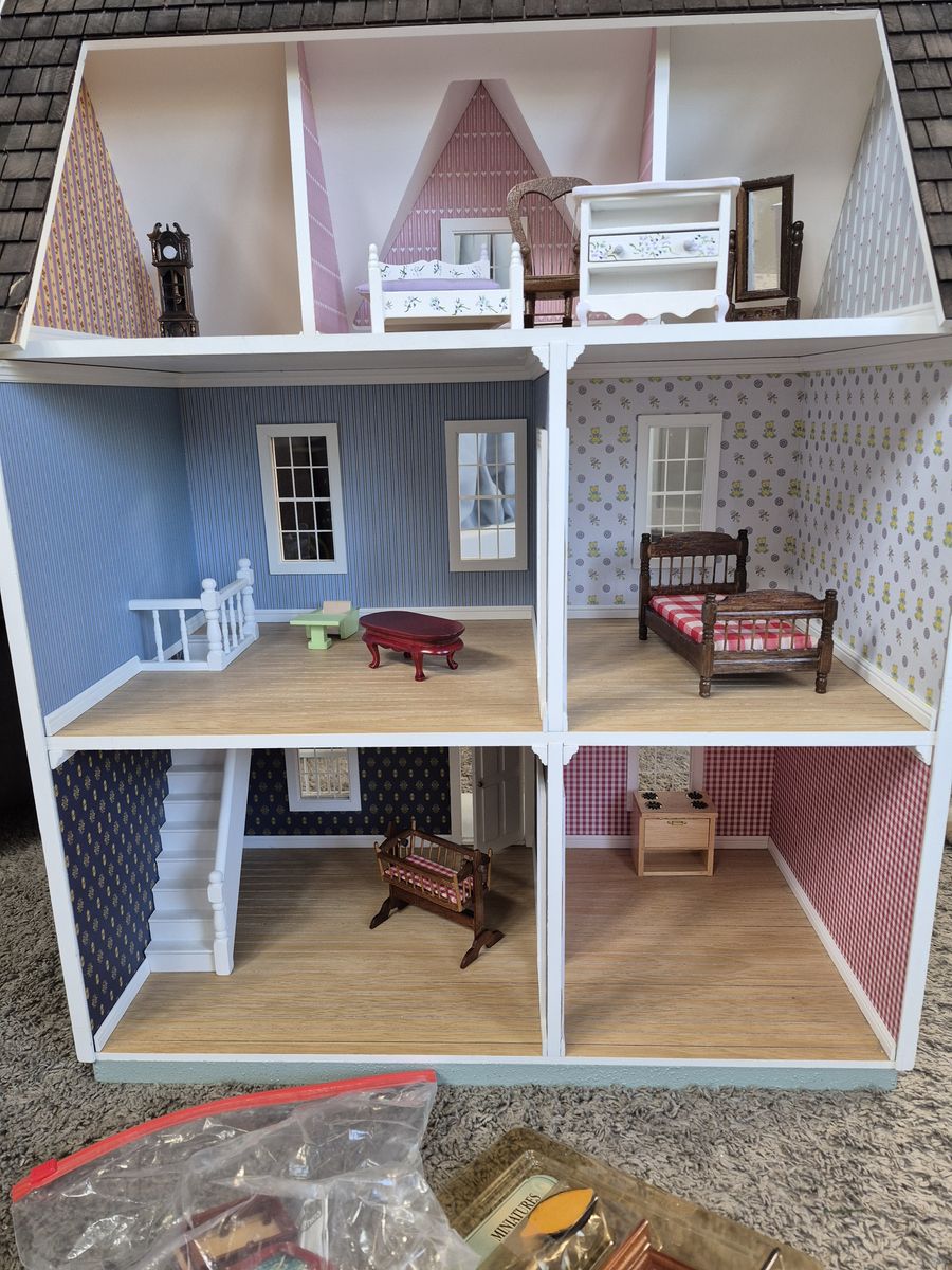 Large Wooden Doll House (Lots of Furniture Included)