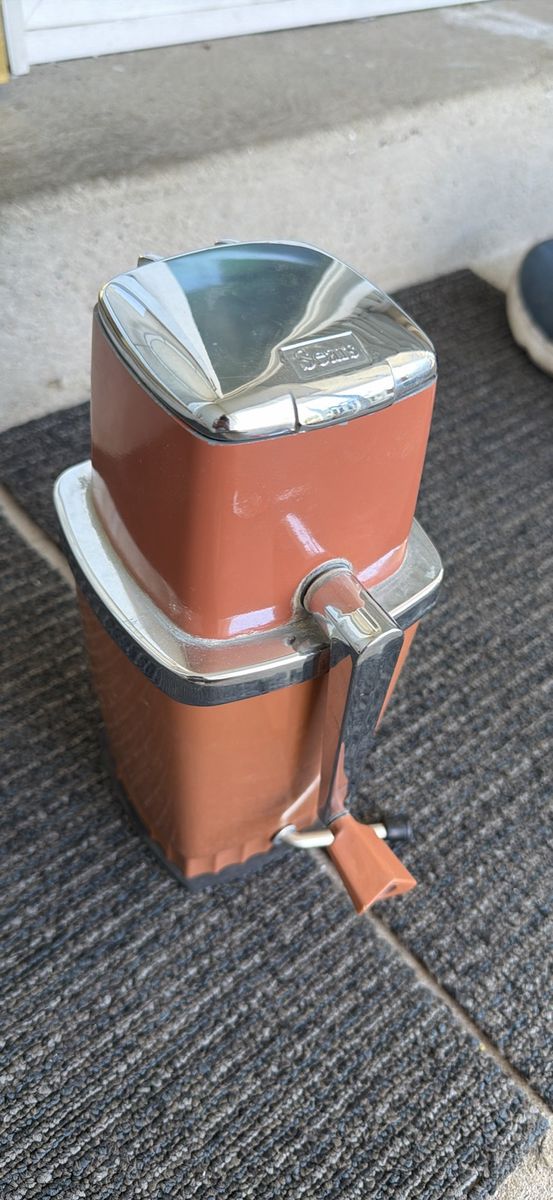 Vintage Sears Hand Crank Ice Crusher - Copper / Brown Plastic and Chrome Accent