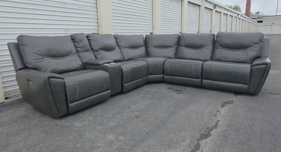 [FREE DELIVERY] Beautiful Grey Leather Sectional