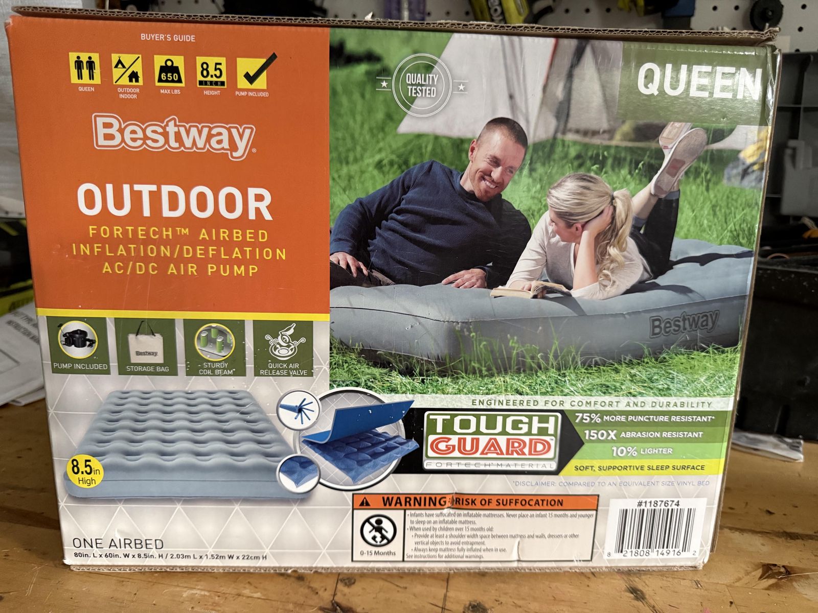 Bestway Outdoor Fortech Queen Airbed with AC/DC Air Pump NEW in unopened box
