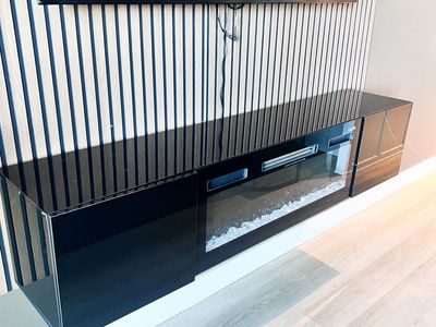 designer style floating tv stand w/fireplace