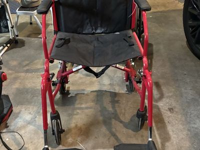 Drive Medical Blue/Red Lightweight Transport Wheelchair with Footrests, Multiple Colors