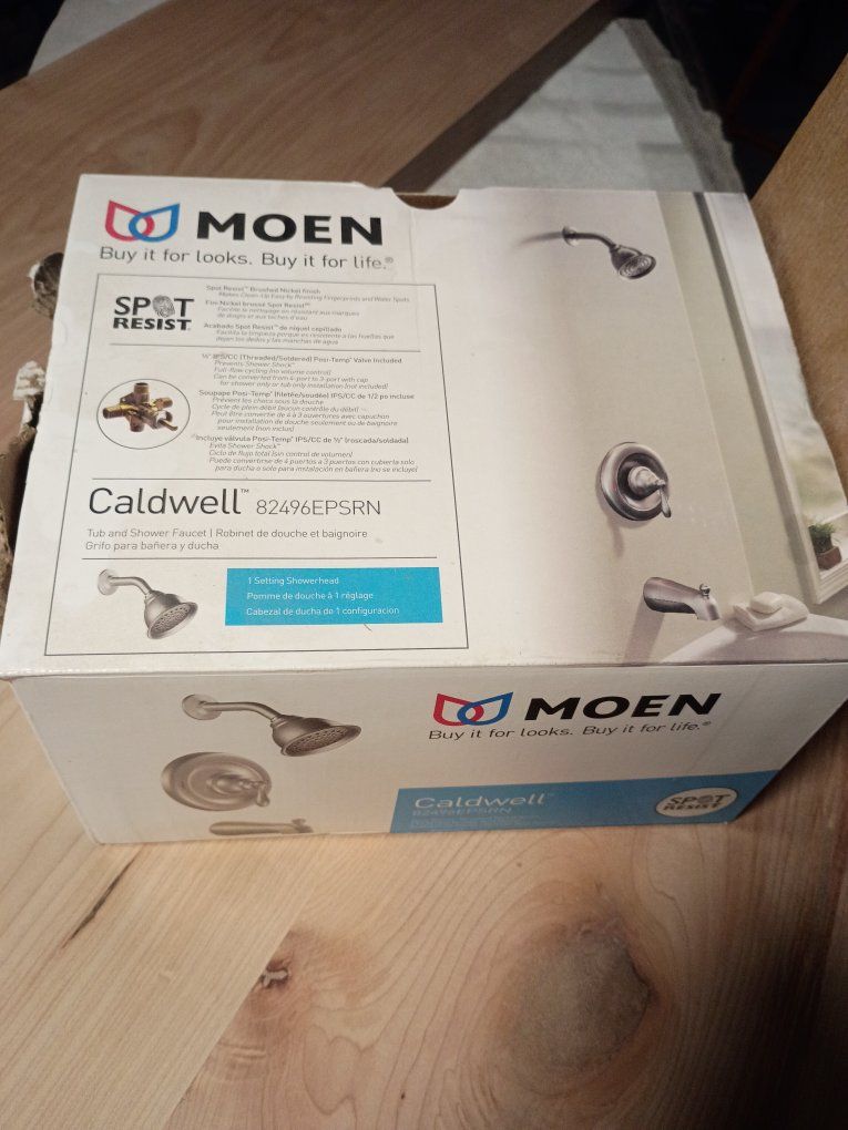 Moen Caldwell Tub and Shower Faucet Set Spot Resist Brushed Nickel -no valve or trim for valve-