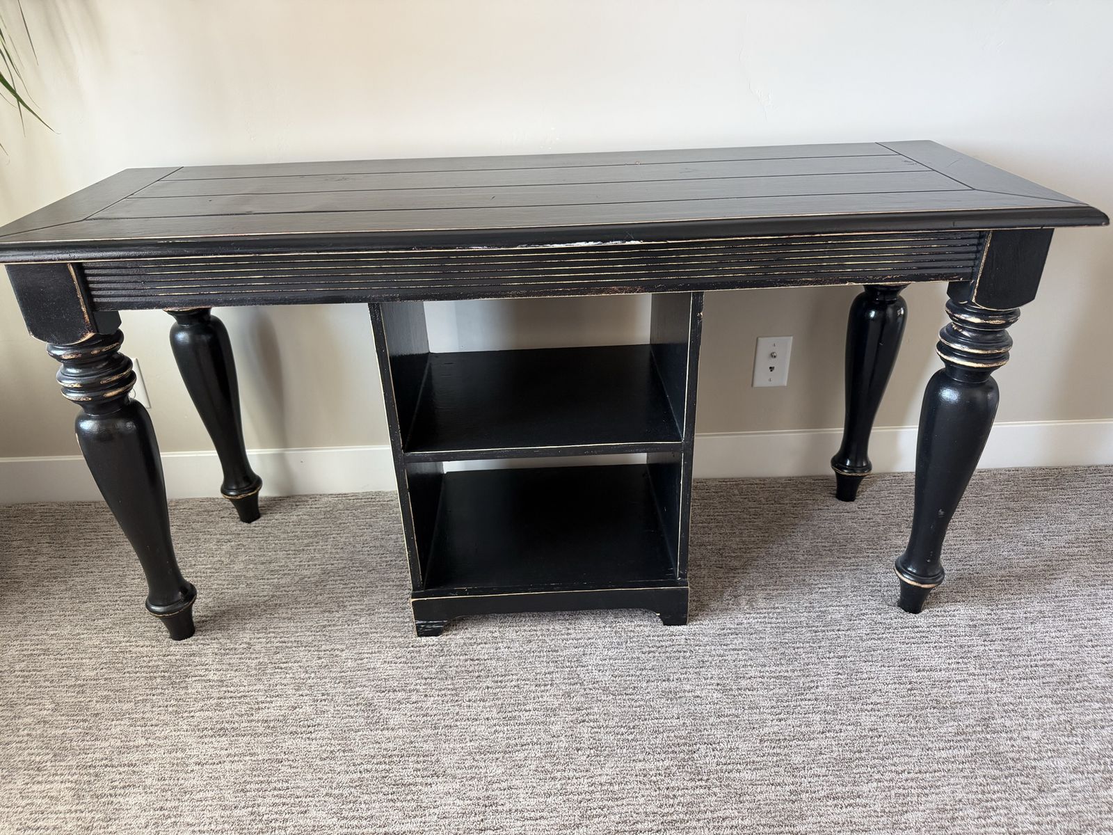 Distressed Black Console Sofa Table with Turned Legs & 2 Shelves - Entryway/Hallway Accent Furniture