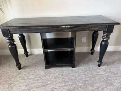 Distressed Black Console Sofa Table with Turned Legs & 2 Shelves - Entryway/Hallway Accent Furniture