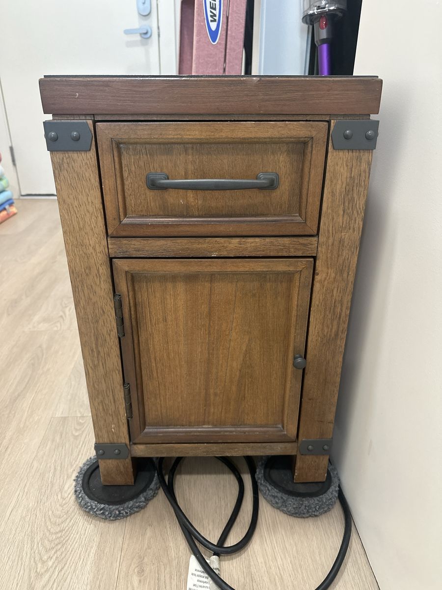 Wooden Nightstand or End Table with Drawer & Cabinet Door - Rustic Brown Finish