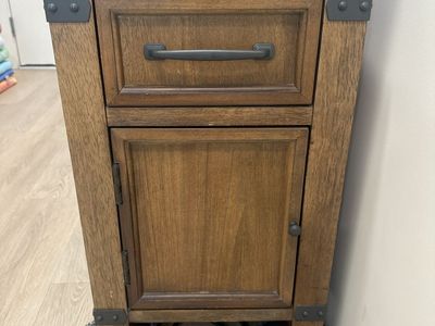Wooden Nightstand or End Table with Drawer & Cabinet Door - Rustic Brown Finish