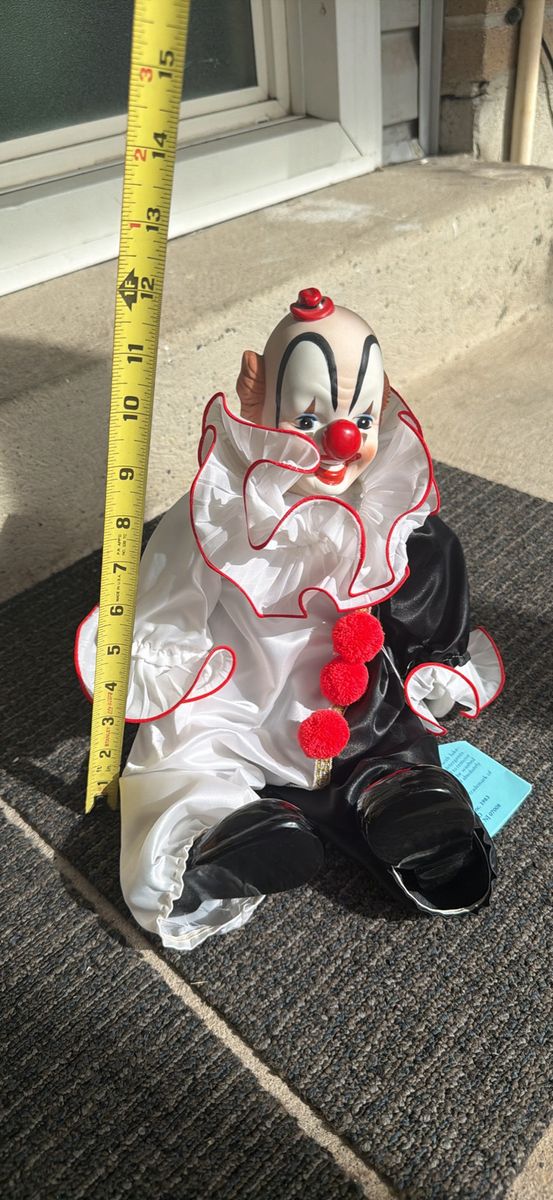 Vintage Dynasty Doll Porcelain Pierrot Clown Black & White 12 Inch