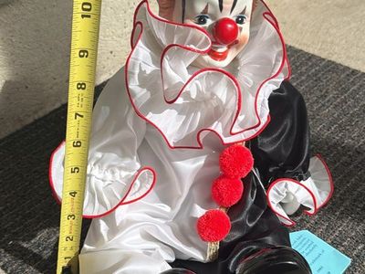 Vintage Dynasty Doll Porcelain Pierrot Clown Black & White 12 Inch