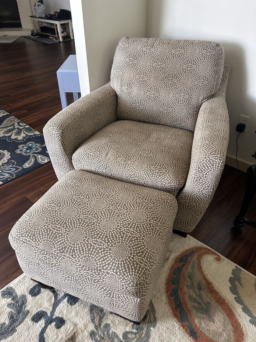 NEED GONE ASAP - Taupe Patterned Chair & Ottoman