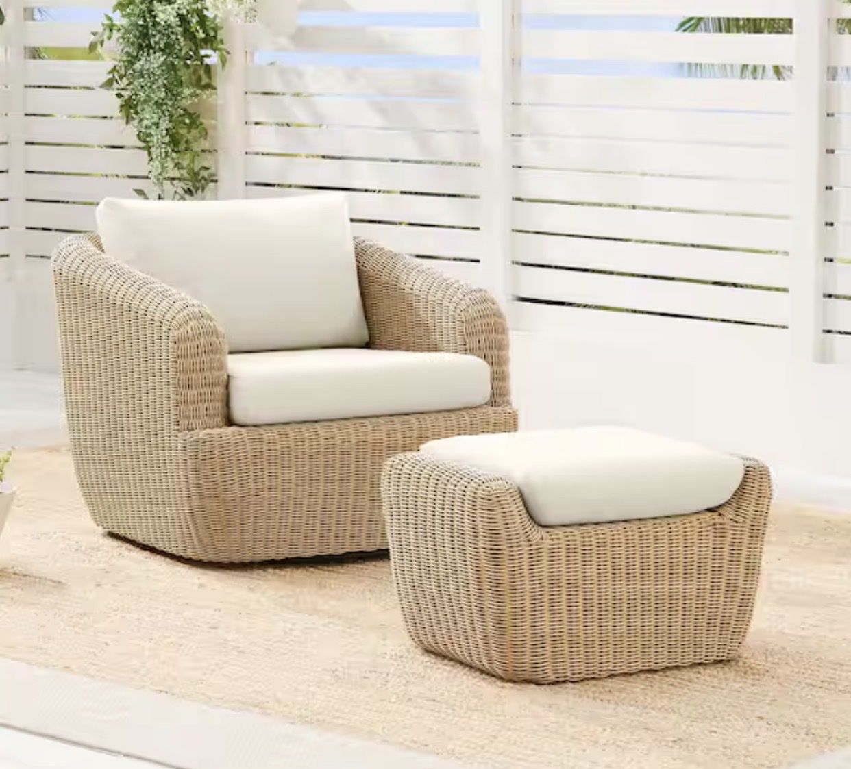 Wicker Swivel Arm Chair and Ottoman Set Patio NEW