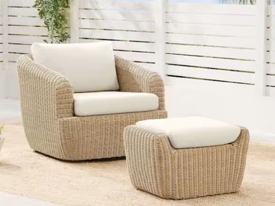 Wicker Swivel Arm Chair and Ottoman Set Patio NEW
