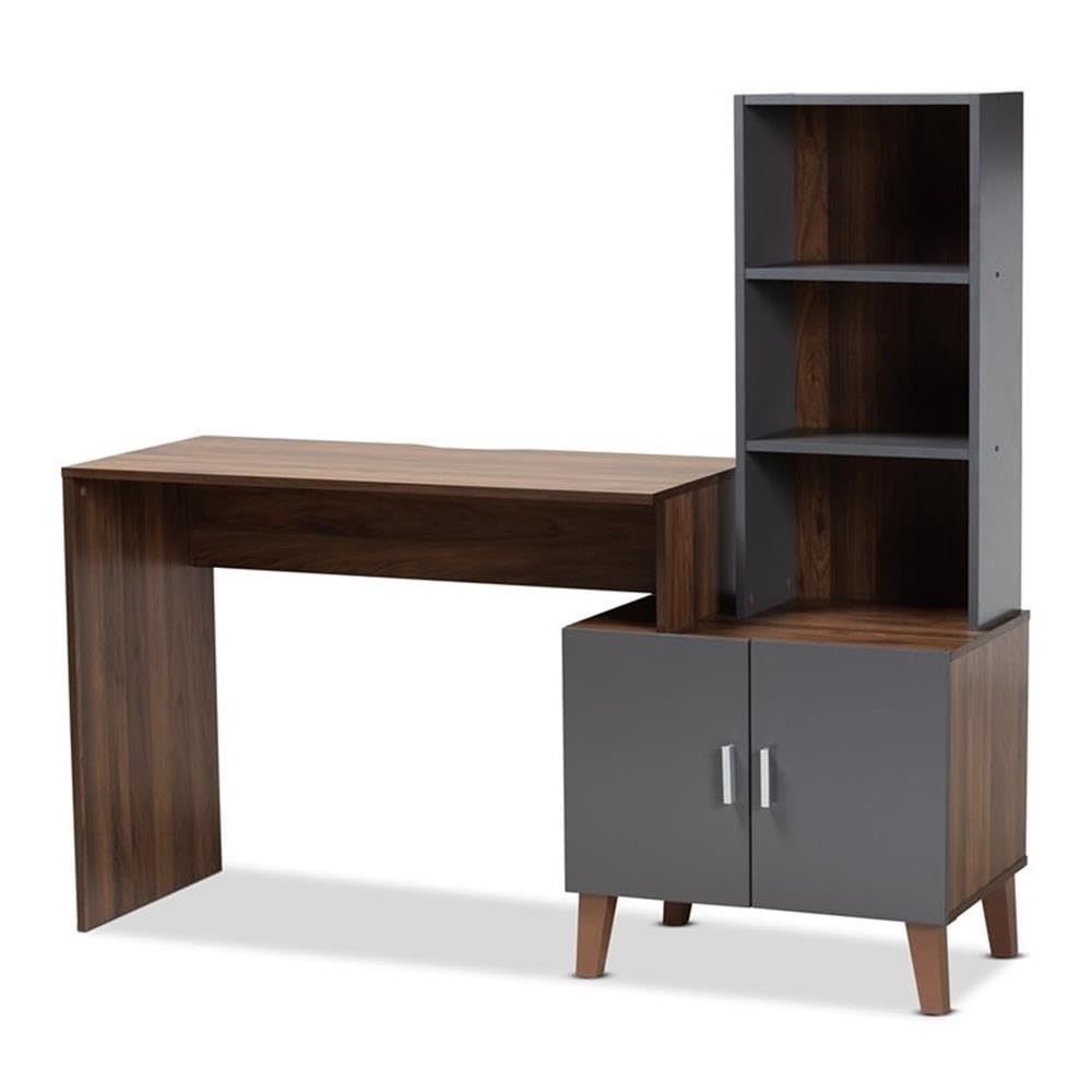 Baxton Studio Jaeger Storage Desk - Walnut & Dark Gray