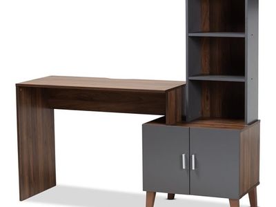 Baxton Studio Jaeger Storage Desk - Walnut & Dark Gray