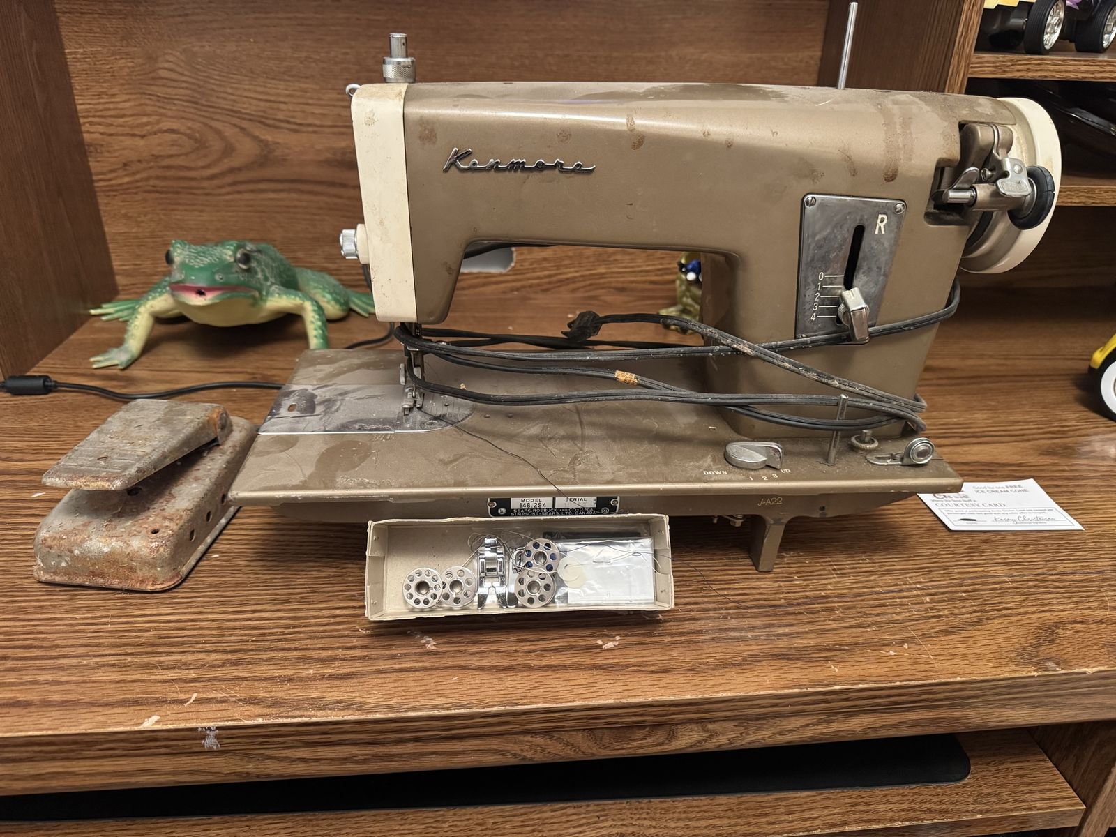 Vintage Kenmore Model 148.294 Sewing Machine with Foot Pedal and Accessories