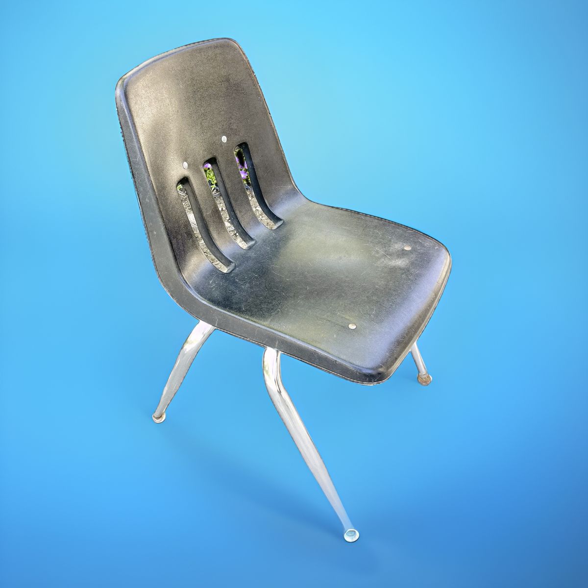 Vintage School Stackable Chairs - Black Plastic & Chrome Legs (Set of 6)