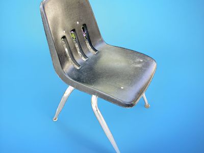 Vintage School Stackable Chairs - Black Plastic & Chrome Legs (Set of 6)