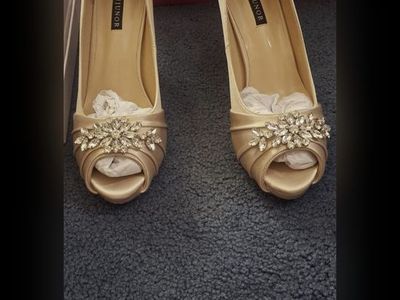 Errbunor Champagne Peep Toe Heels - Women's Size 9, 3" Heel