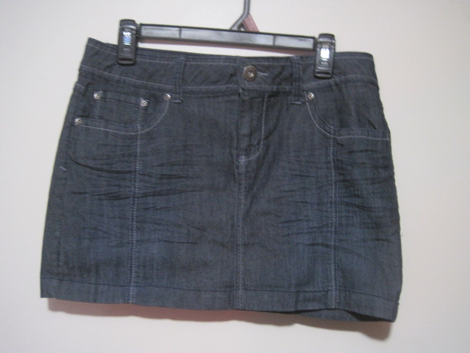 SO Mini Straight Skirt Womens Size 9 Blue Dark Denim Casual Front & Back Pockets