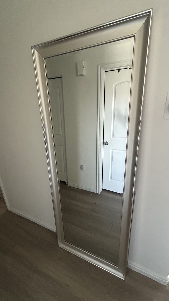 Large Silver Framed Full Length Wall Mirror - Excellent Condition, Ready to Hang or Lean