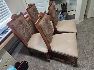 Set of 4 Vintage Ralph Lauren/Polo Dining Chairs with Paisley Upholstery and Carved Details