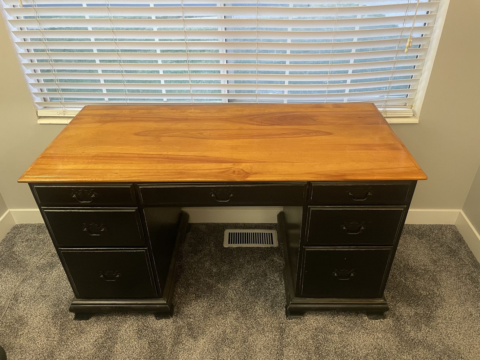 Vintage Black Wood Desk with Natural Wood Top