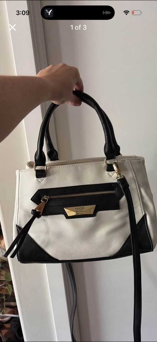 Nicole Miller Black and White Satchel Crossbody Handbag