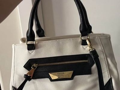 Nicole Miller Black and White Satchel Crossbody Handbag