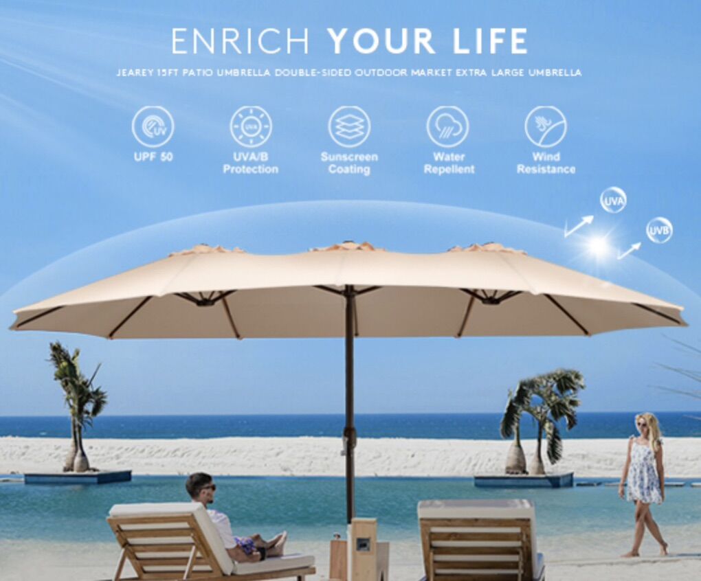 $75 LESWS THAN AMAZON! BRAND NEW IN BOX- 15' EXTRA LARGE Double Canopy Patio Umbrella in Beige