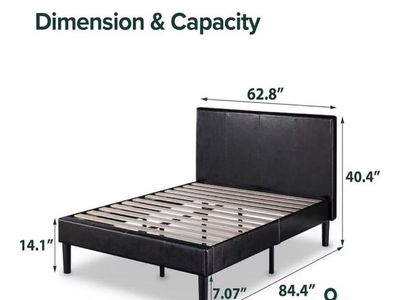 Queen Size Upholstered Platform Bed Frame with Headboard - Dark Brown / Black