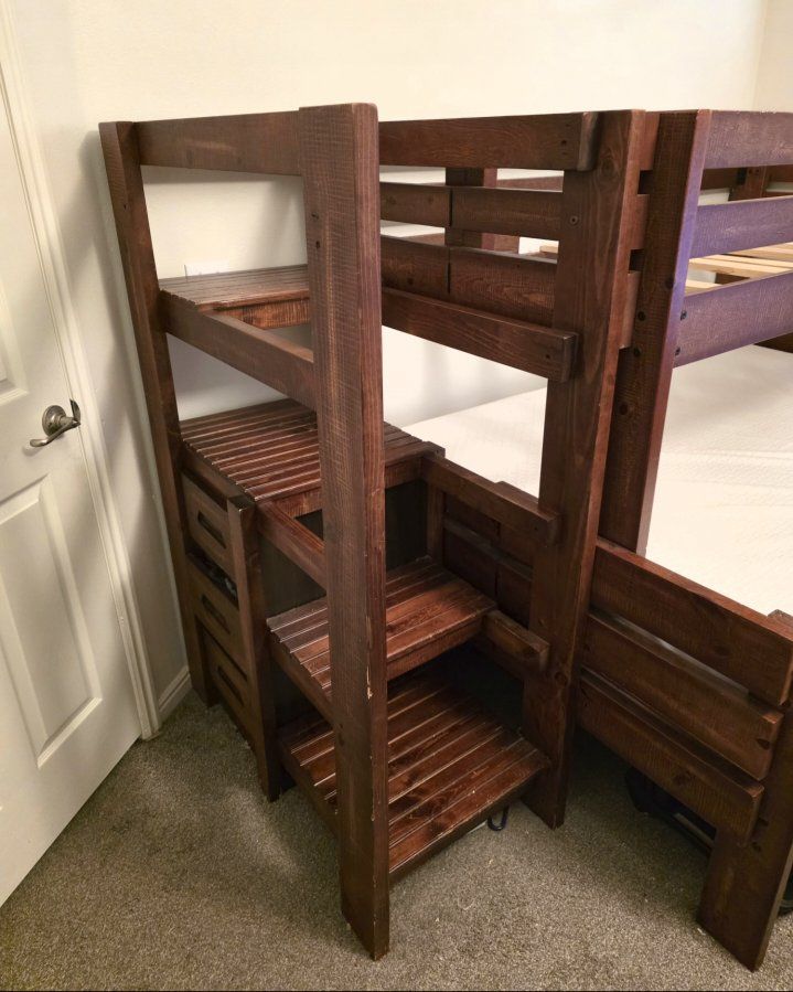 Twin over full bunk bed with drawers in stairs