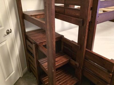 Twin over full bunk bed with drawers in stairs