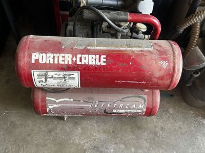 Porter cable air compressor, hose and 18 GA nail gun