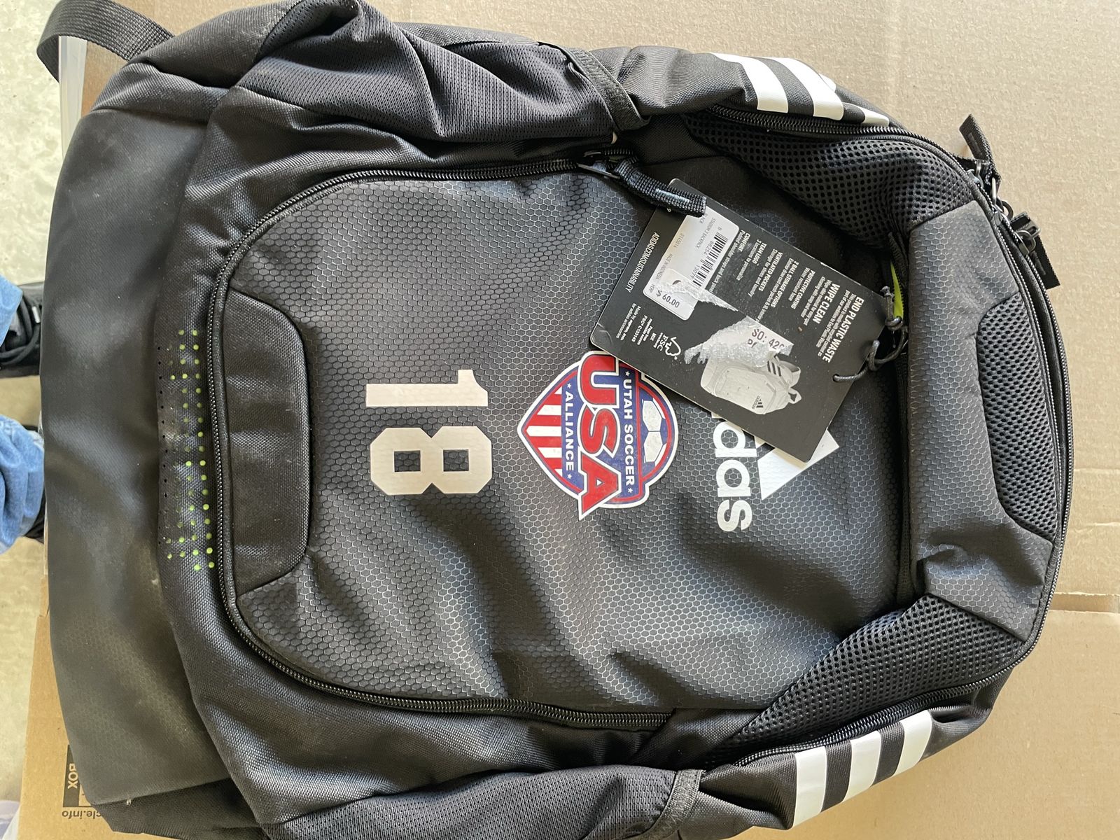 Adidas Stadium Backpack Black with Utah Soccer Alliance 18 Logo