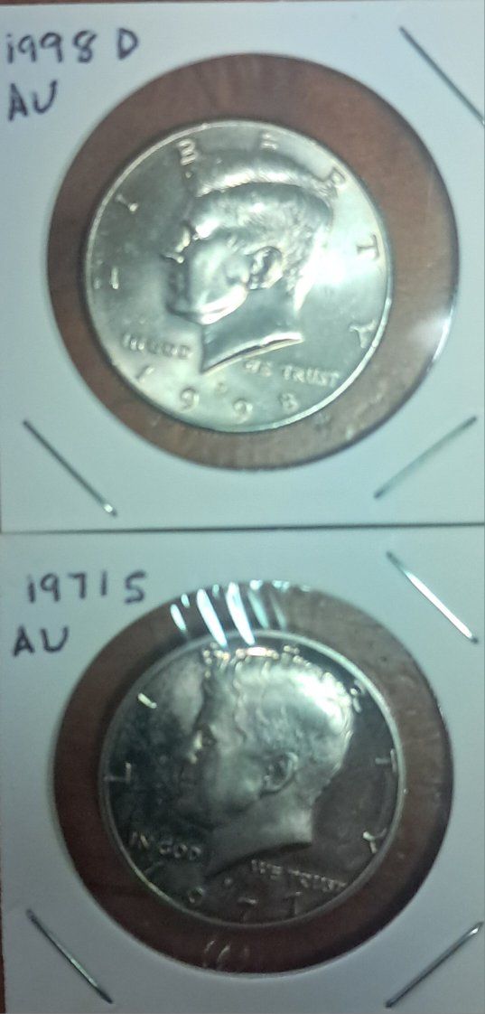 1998 D & 1971 S Kennedy Half Dollar Coins AU Condition - Set of 2 US Coins