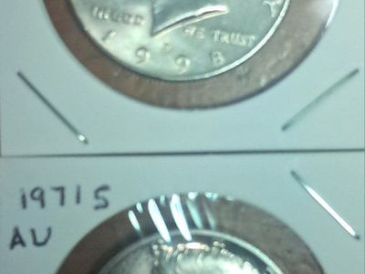 1998 D & 1971 S Kennedy Half Dollar Coins AU Condition - Set of 2 US Coins