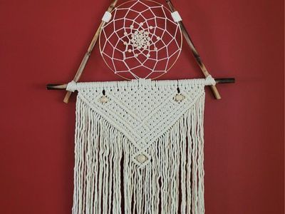 Large 40" Handmade Boho Macramé & Bamboo Dreamcatcher