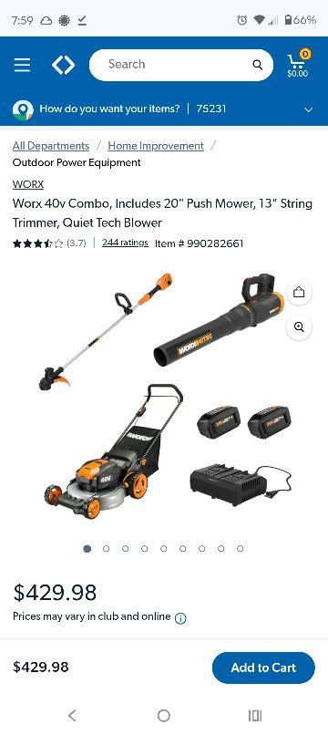 WORX 40V Cordless Outdoor Power Equipment Combo: 20" Mower, 13" String Trimmer, Blower, Batteries & Charger